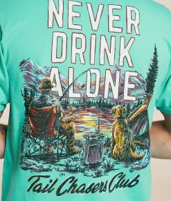 Tail Chasers Club Never Drink Alone T-Shirt Biscay Green Outlet