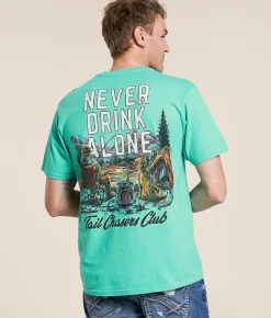 Tail Chasers Club Never Drink Alone T-Shirt Biscay Green Outlet