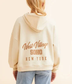 Tops | Modish Rebel New York Quarter Zip Hooded Sweatshirt Cream