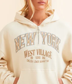 Tops | Modish Rebel New York Quarter Zip Hooded Sweatshirt Cream