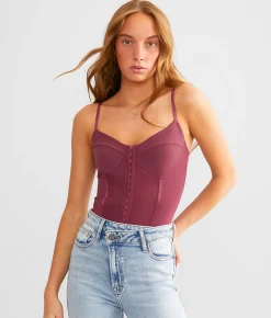 Free People Night Rhythm Corset Bodysuit Lucky Pink Discount