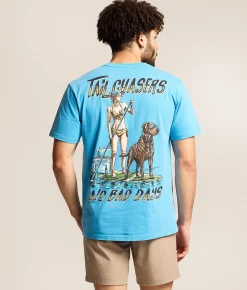 Graphic T-Shirts | Tail Chasers Club No Bad Days T-Shirt Malibu Blue Pigment Dye