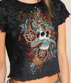 Affliction Nocturnal Cropped T-Shirt Black Clearance