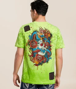 Graphic T-Shirts | Affliction Nocturnal Tide T-Shirt Optic Neon Yellow Pigment