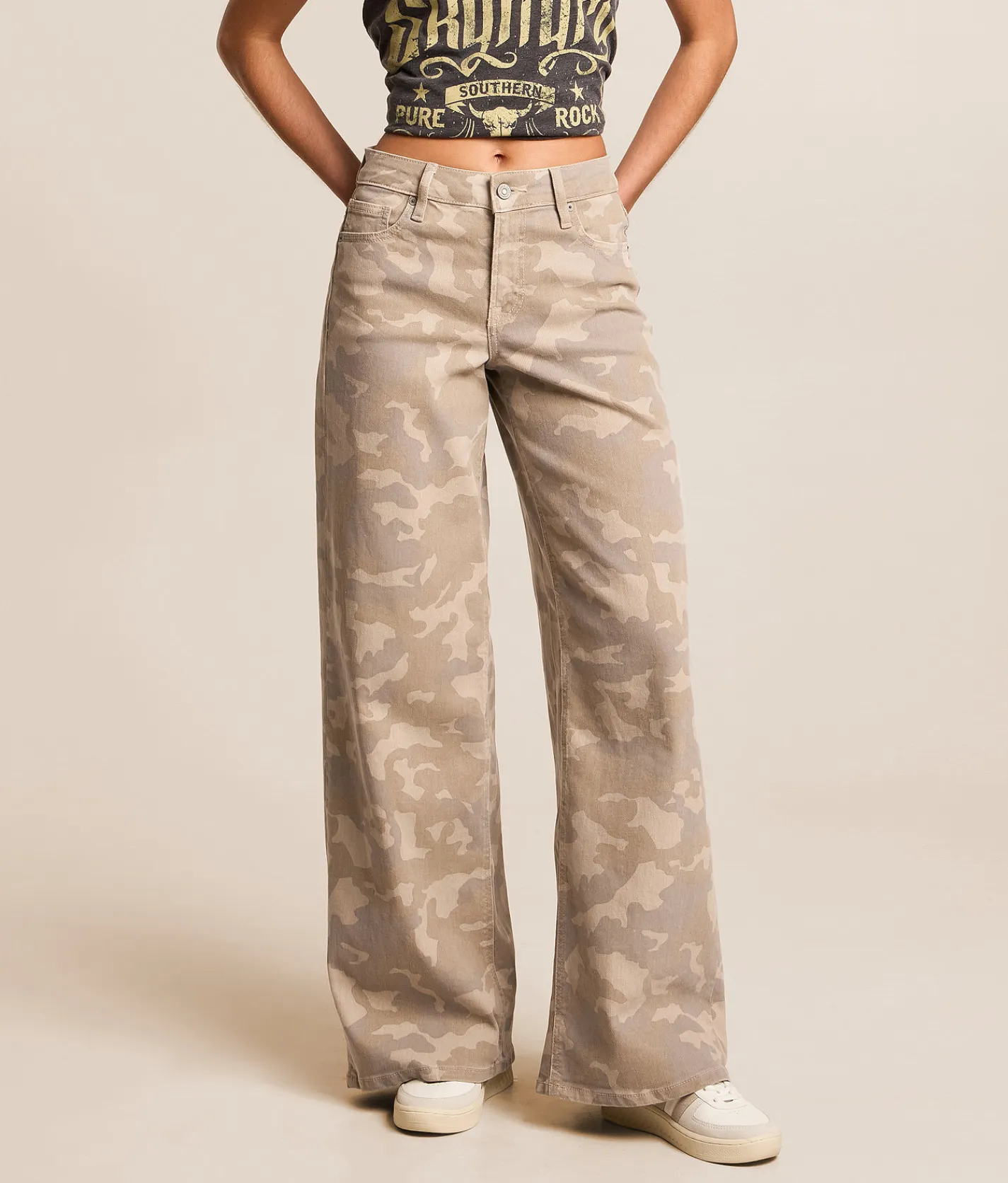 HIDDEN Nori Camo Wide Leg Stretch Jean Grey Camo