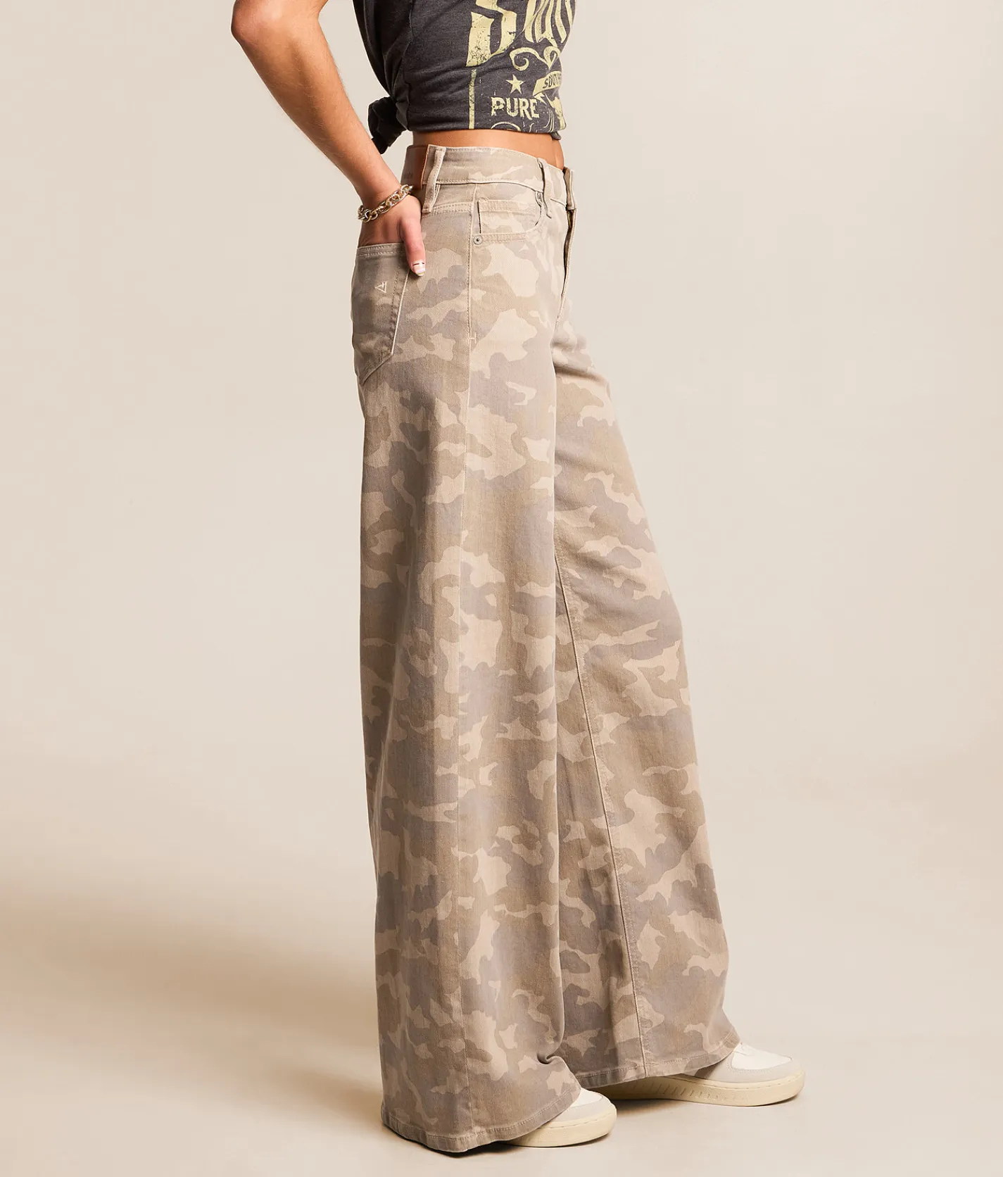 HIDDEN Nori Camo Wide Leg Stretch Jean Grey Camo