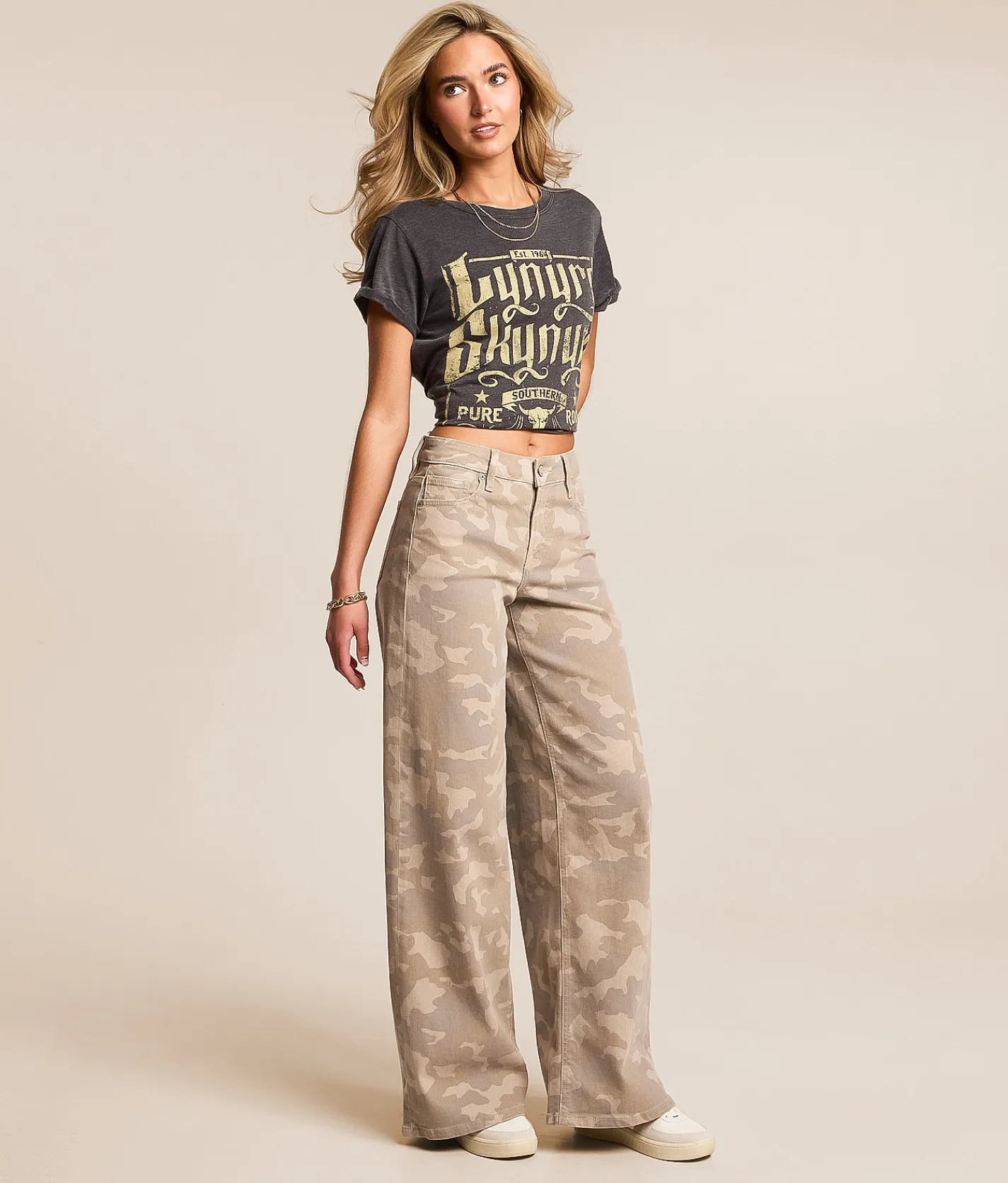 HIDDEN Nori Camo Wide Leg Stretch Jean Grey Camo