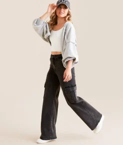 Jeans|Bottoms | HIDDEN Nori Cargo Wide Leg Stretch Jean Charcoal