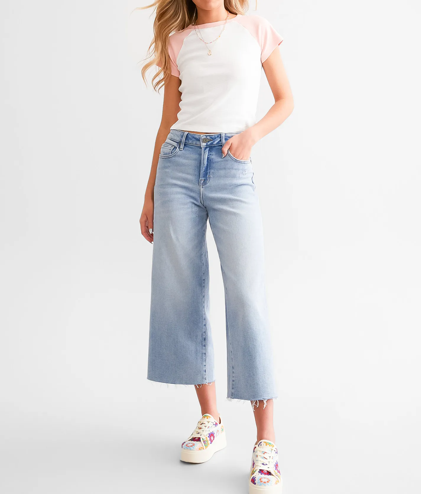HIDDEN Nori Cropped Wide Leg Jean Light Best