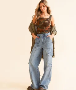 Bottoms | HIDDEN Nori Wide Leg Cargo Jean Light