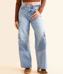 HIDDEN Nori Wide Leg Moto Cargo Jean Medium Light Online