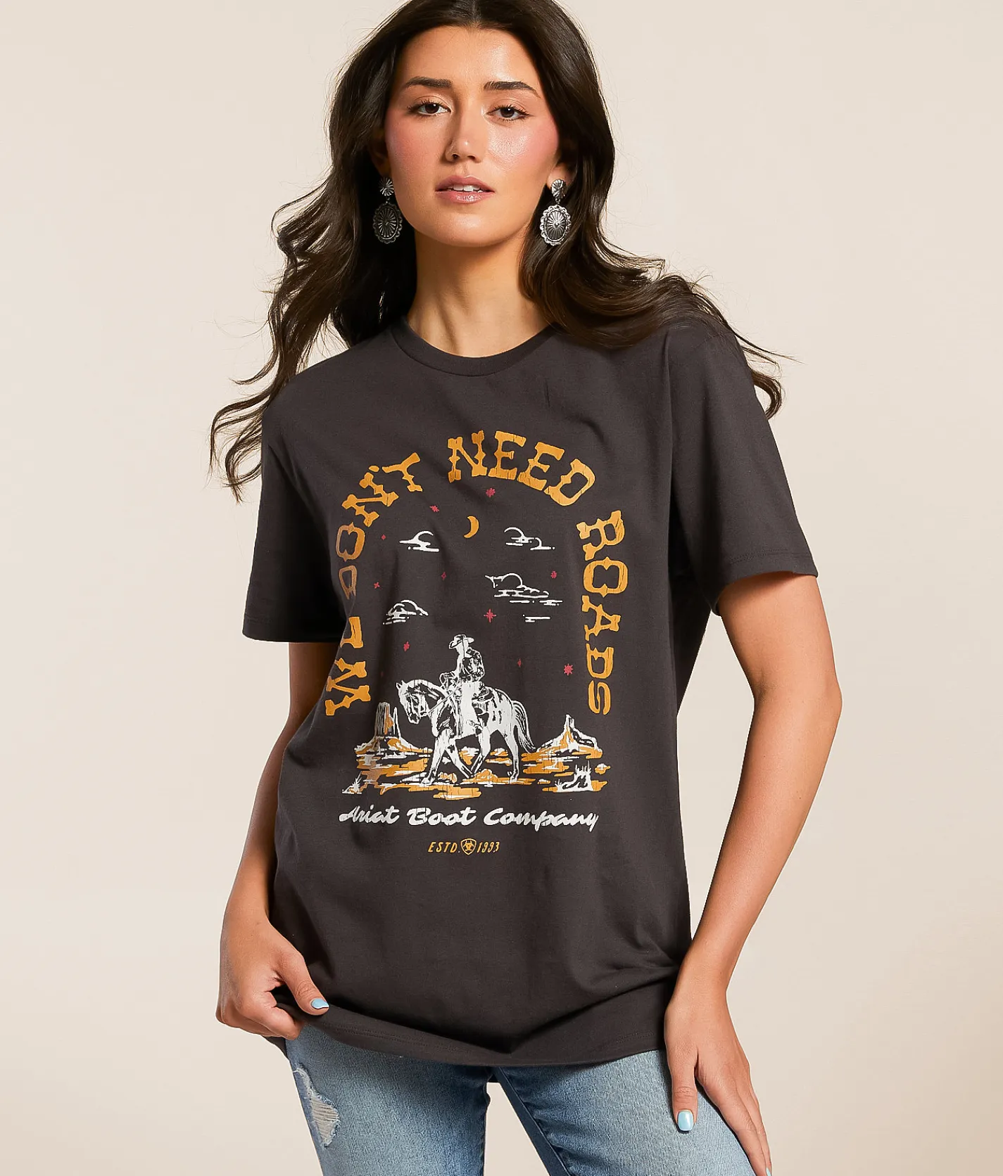 Ariat No Roads Boyfriend T-Shirt Vintage Black Clearance