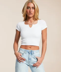Tops | Freshwear Notch Neck Cropped Top White