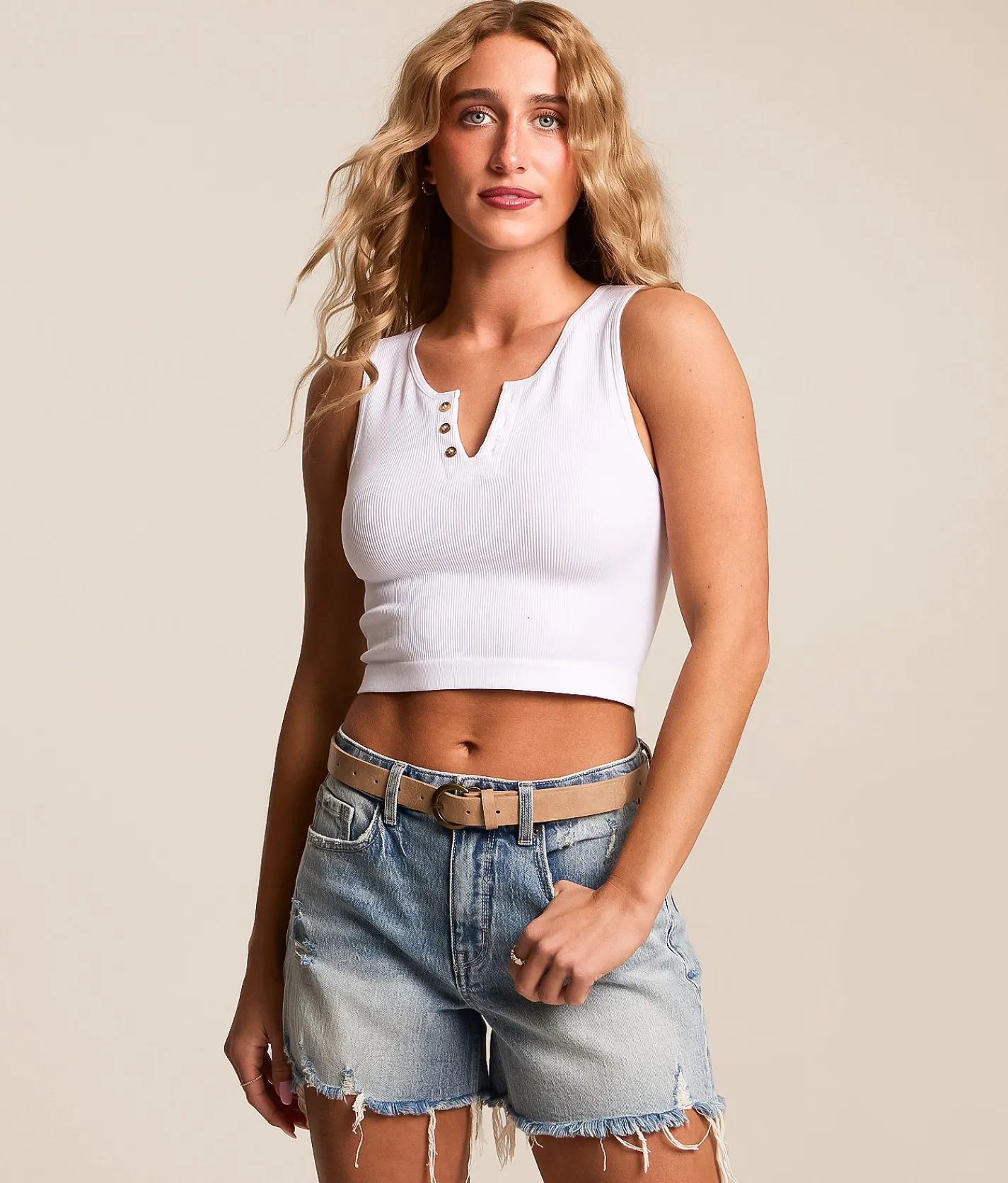 Tops | FITZ + EDDI Notch Neck Henley Brami White