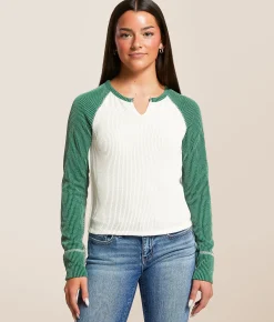 Tops | FITZ + EDDI Notch Neck Raglan Top White Antique Green