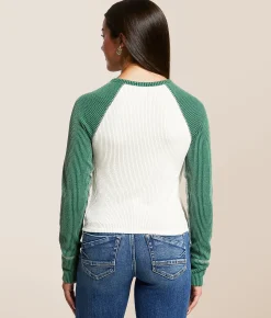 Tops | FITZ + EDDI Notch Neck Raglan Top White Antique Green