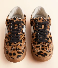 Dolce Vita Notice Stitch Leather Sneaker Dk Leopard New