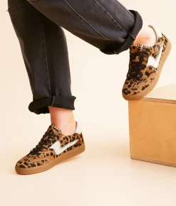 Dolce Vita Notice Stitch Leather Sneaker Dk Leopard New