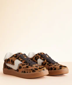 Dolce Vita Notice Stitch Leather Sneaker Dk Leopard New