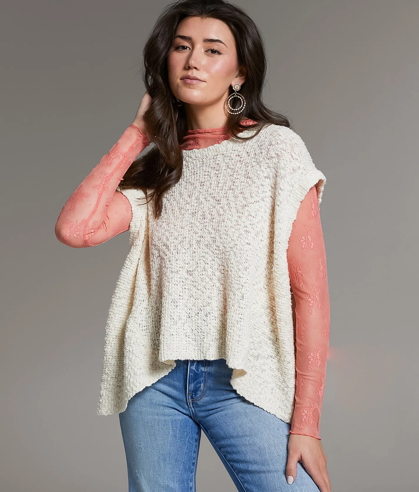 BKE Nubby Oversized Sweater Beige Hot