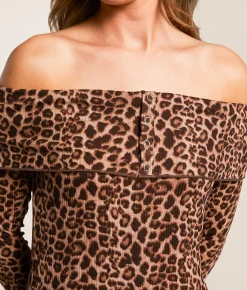 Willow & Root Off The Shoulder Cheetah Top Cocoa Clearance