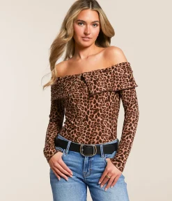 Willow & Root Off The Shoulder Cheetah Top Cocoa Clearance