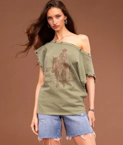 Tops | Sterling & Stitch Off The Shoulder Grommet T-Shirt Sea Spray