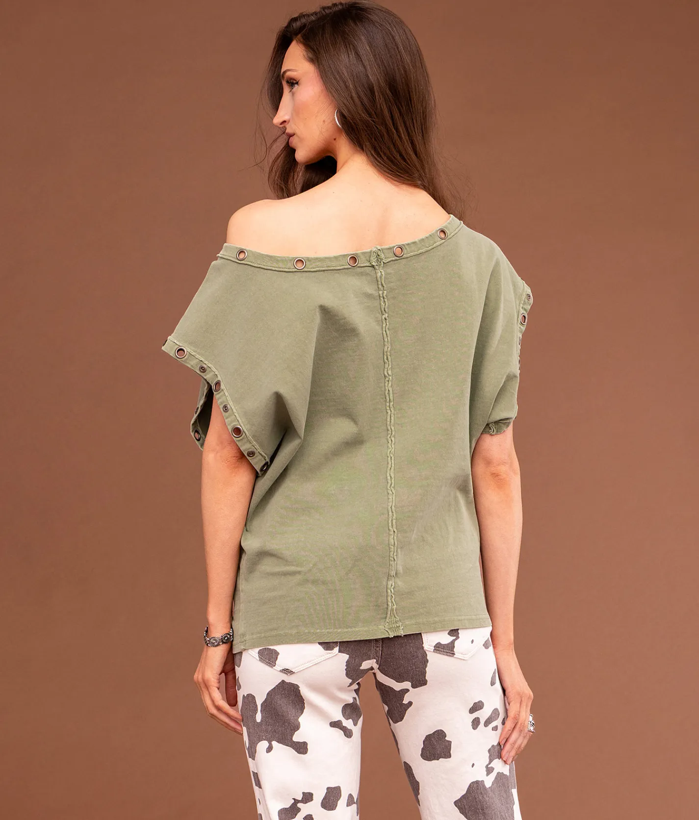 Tops | Sterling & Stitch Off The Shoulder Grommet T-Shirt Sea Spray