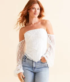 Tops | Willow & Root Off The Shoulder Lace Hanky Top Rose Brown