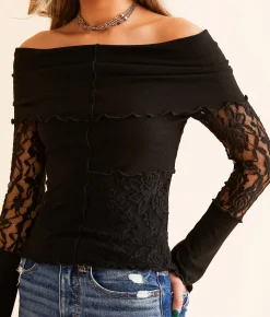 Willow & Root Off The Shoulder Lace Top Red Outlet