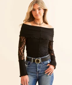 Willow & Root Off The Shoulder Lace Top Red Outlet