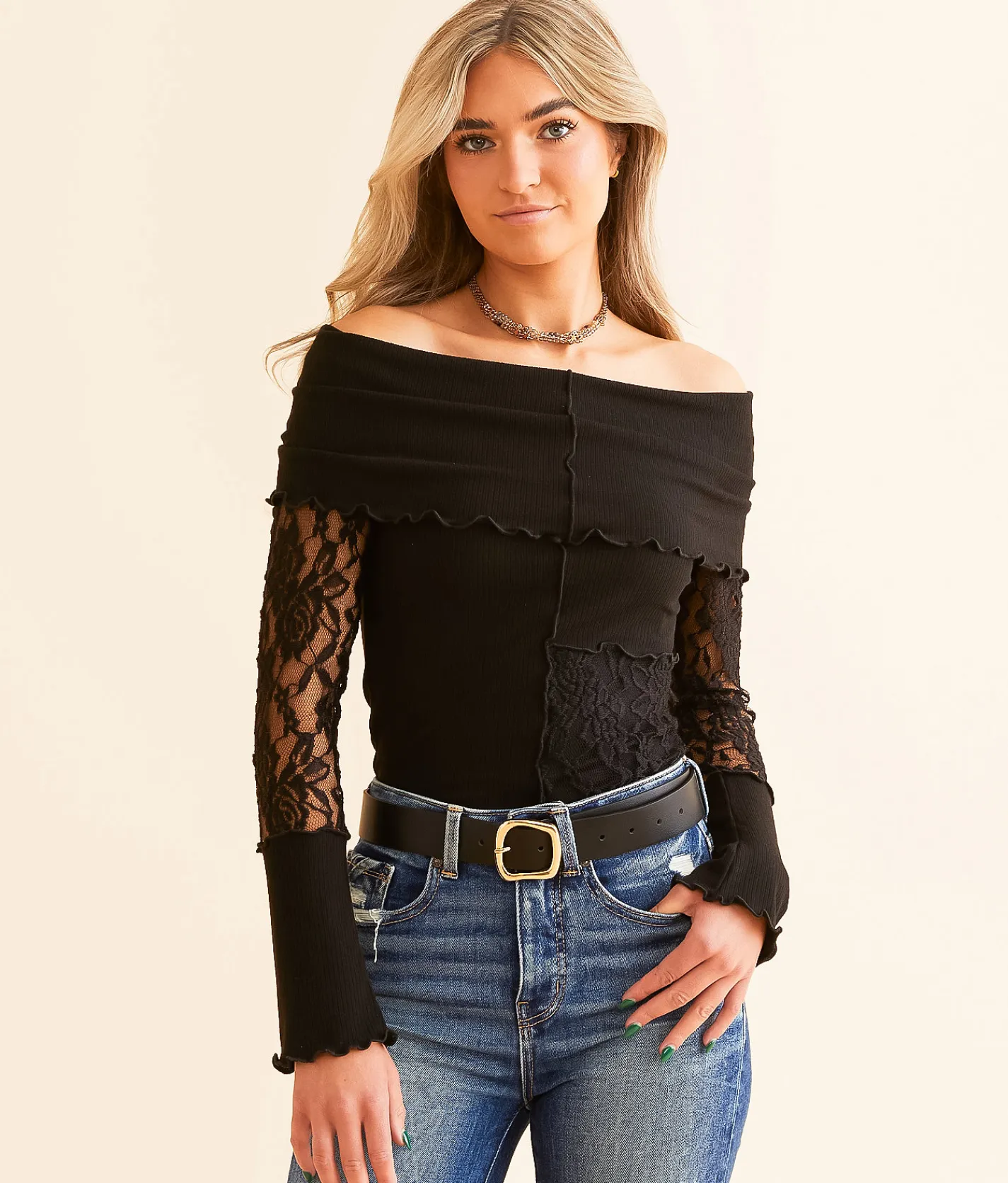 Willow & Root Off The Shoulder Lace Top Red Outlet
