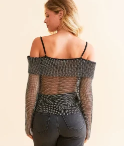 Tops | Endless Blu Off The Shoulder Rhinestone Top Black