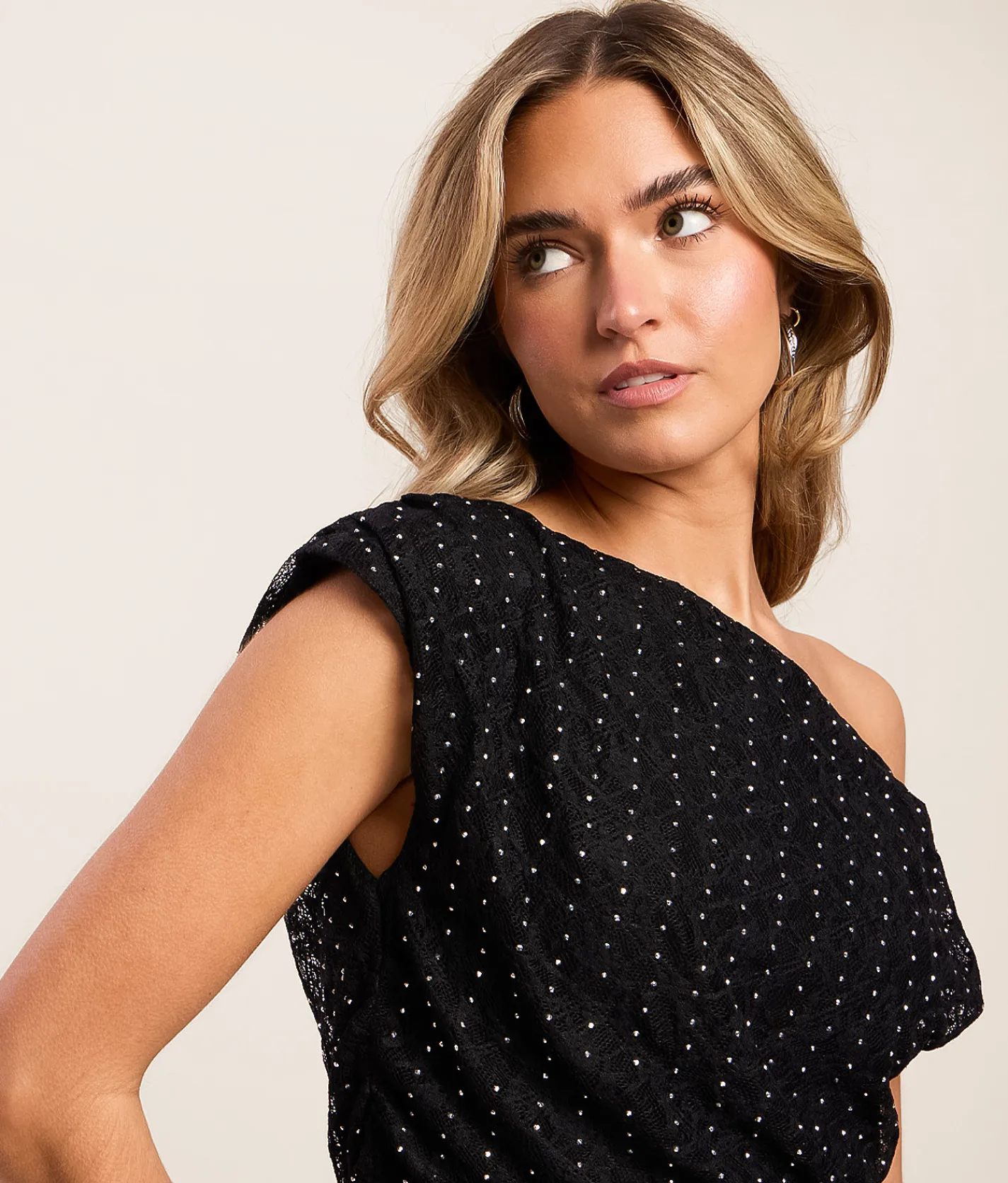 Willow & Root Off The Shoulder Rhinestone Top Black New