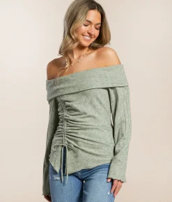Tops | Willow & Root Off The Shoulder Ribbed Top Seagrass