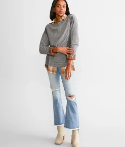 BKE Off The Shoulder Ribbed Top Grey Discount
