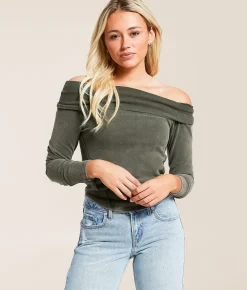 Gilded Intent Off The Shoulder Washed Top Climbing Ivy Outlet