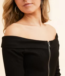 Hyfve Off The Shoulder Zipper Top Black
