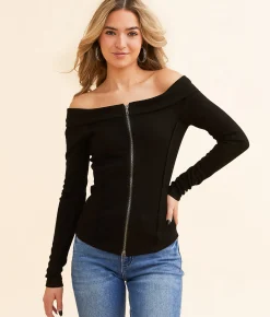 Hyfve Off The Shoulder Zipper Top Black
