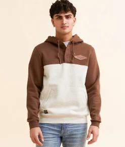 Kimes Ranch Ogden Hooded Henley Sweatshirt Black Brown Clearance