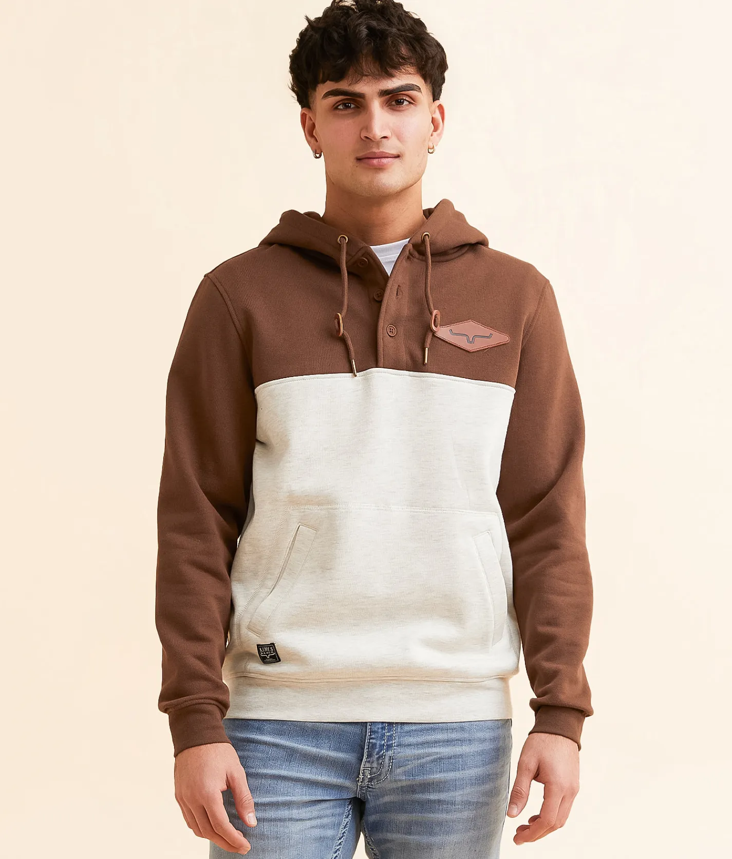 Kimes Ranch Ogden Hooded Henley Sweatshirt Black Brown Clearance