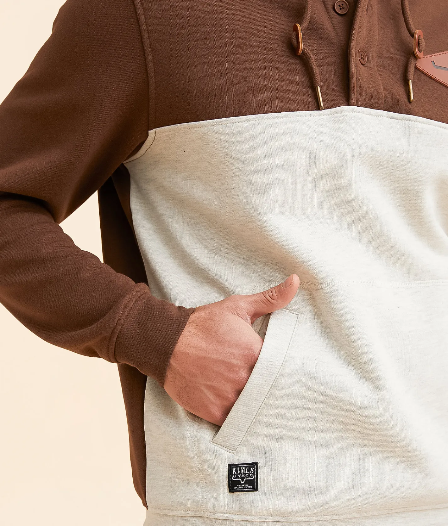 Kimes Ranch Ogden Hooded Henley Sweatshirt Black Brown Clearance