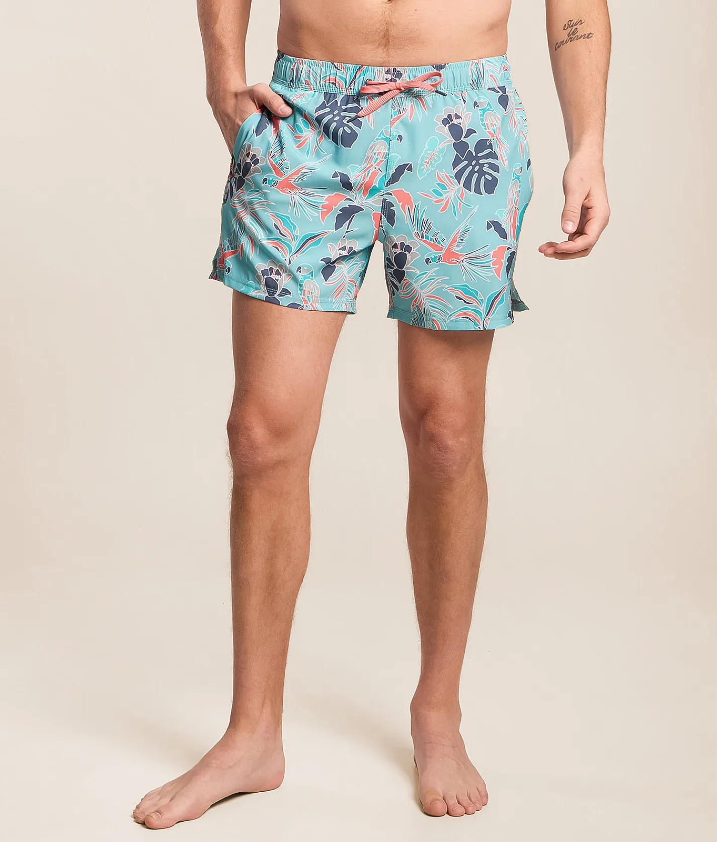 SAXX Oh Buoy 2N1 DropTemp Stretch Swim Trunks Island Tropics Blue Tide New