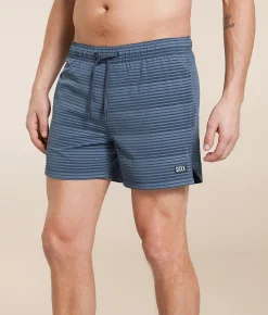 Bottoms|Swimwear | SAXX Oh Buoy 2N1 DropTemp Stretch Swim Trunks India Ink Blue Stripe