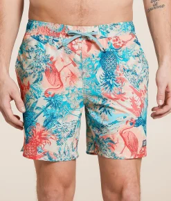 SAXX Oh Buoy 2N1 DropTemp Stretch Swim Trunks Vacation Collage Chalk New
