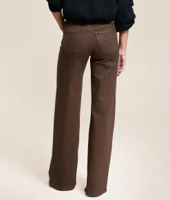 VERVET by Flying Monkey Olivia Coated Wide Leg Stretch Jean Chicory Coffee Best