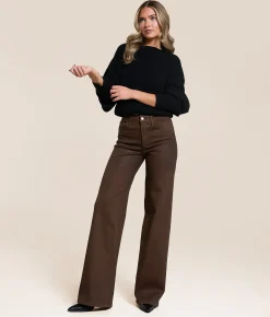 VERVET by Flying Monkey Olivia Coated Wide Leg Stretch Jean Chicory Coffee Best