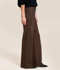 VERVET by Flying Monkey Olivia Coated Wide Leg Stretch Jean Chicory Coffee Best