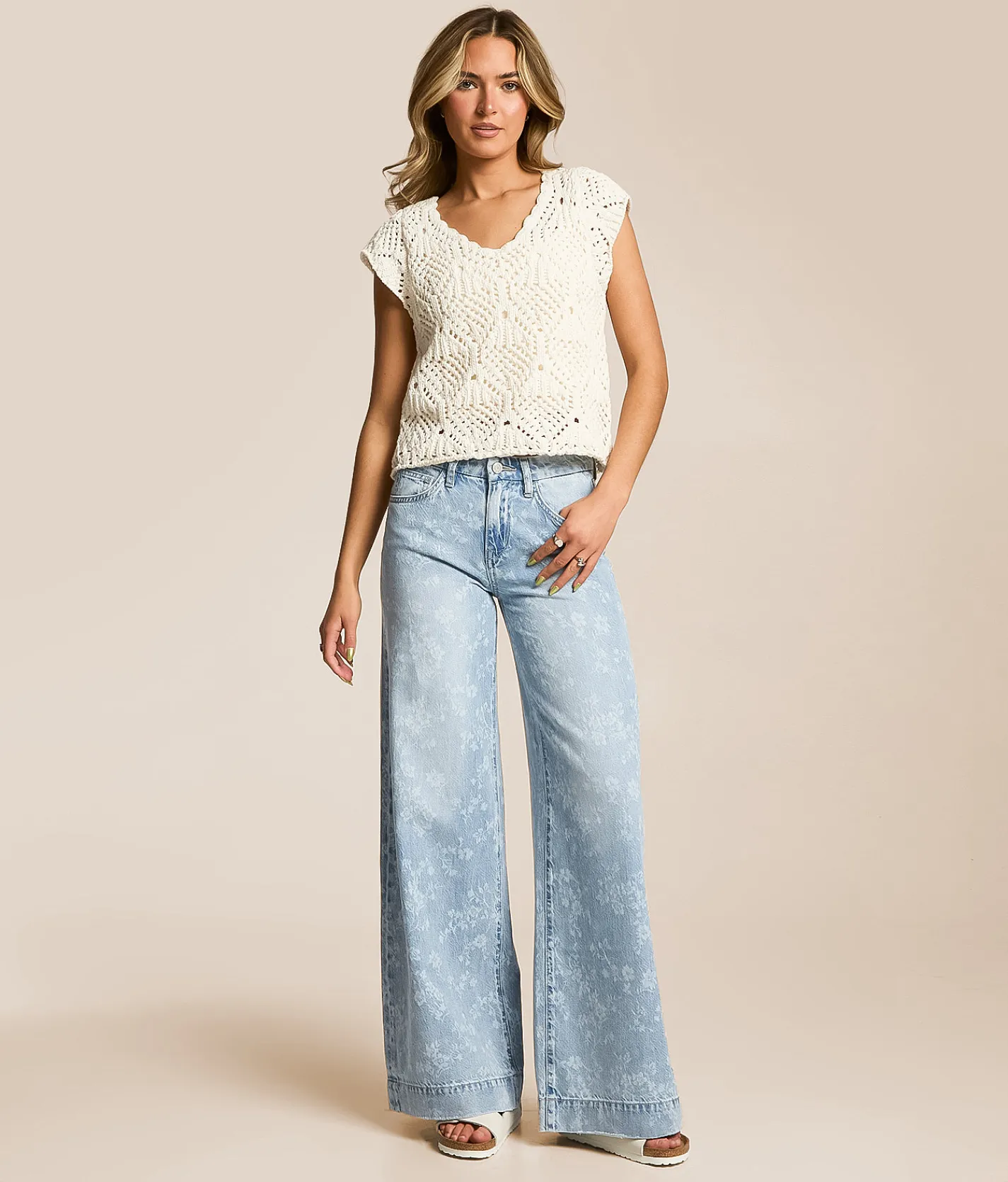 VERVET by Flying Monkey Olivia Wide Leg Stretch Jean Floral Best