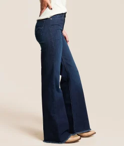 Kimes Ranch Olivia High Rise Wide Leg Stovepipe Jean Dark Wash New